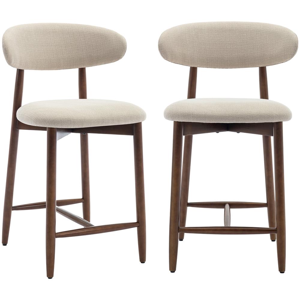 Set Da 2 Sgabelli Da Bar, Moderni Sgabelli Da Bancone Con Comoda Seduta In Tessuto E Struttura In Legno, Per Isola Cucina O Bancone Bar, Colore Beige - Foto 1