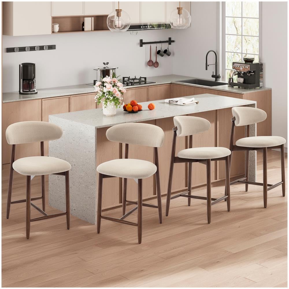 Set Da 2 Sgabelli Da Bar, Moderni Sgabelli Da Bancone Con Comoda Seduta In Tessuto E Struttura In Legno, Per Isola Cucina O Bancone Bar, Colore Beige - Foto 8