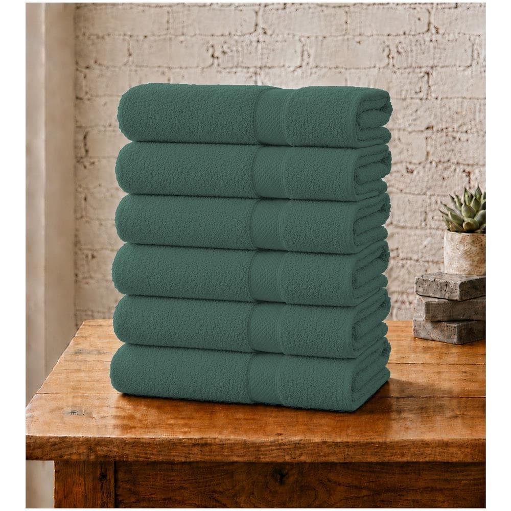 Set 6 Asciugamani Viso 55x100 cm - Eleganza e Comfort per il Tuo Bagno - Dark Green-Verde Scuro - Foto 1