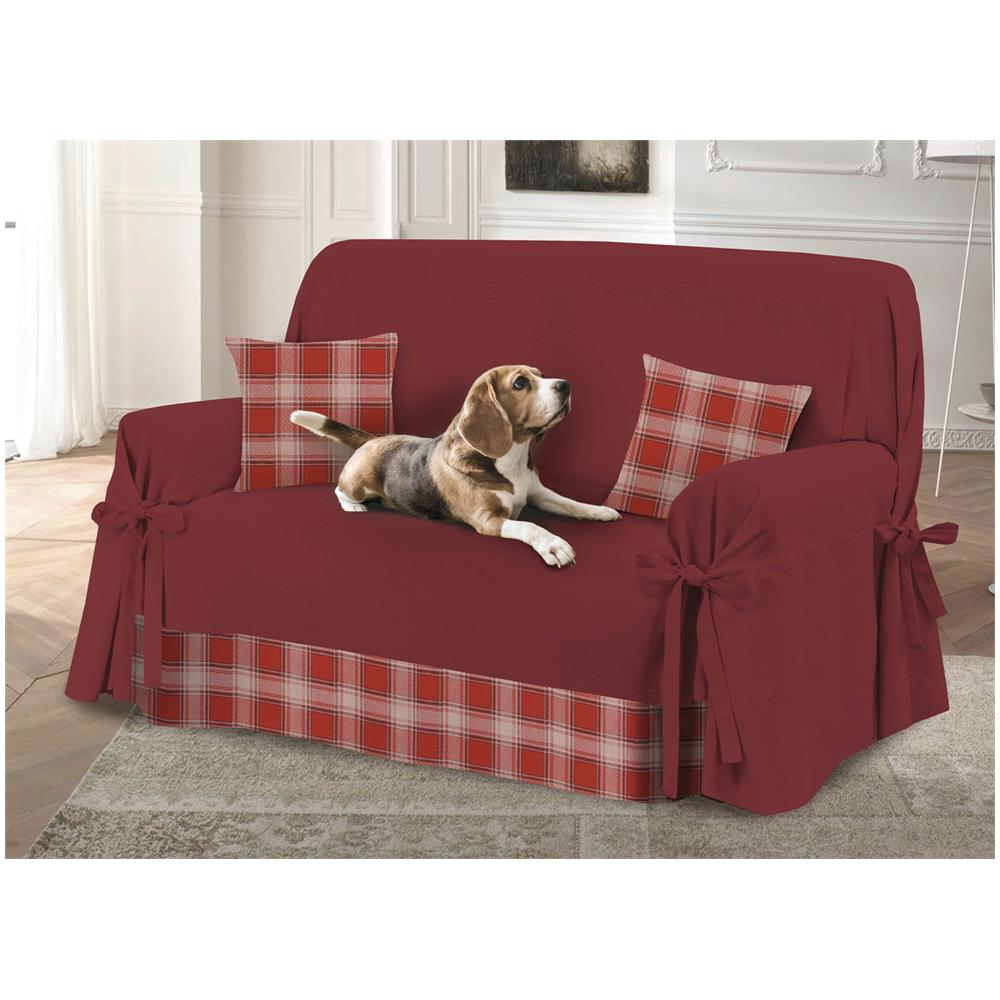 Copridivano Con Laccetti Disegno Scozia Colore Bordeaux Modello O.B. 3 Posti Bordeaux - Foto 1