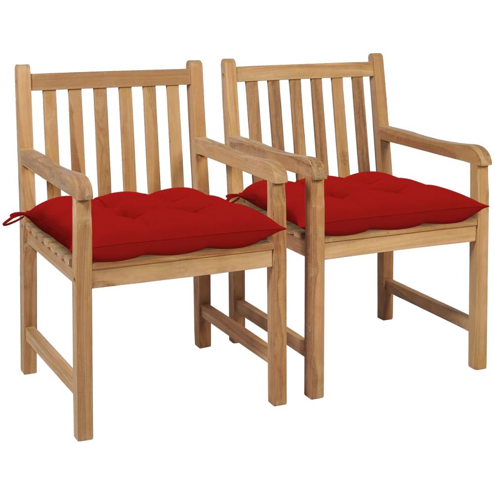 Sedie Da Giardino 2 Pz Con Cuscini Rossi Massello Di Teak - Foto 1