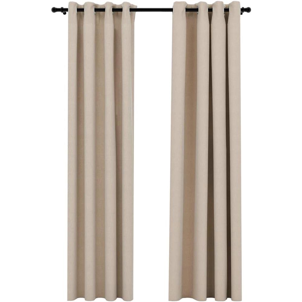 Tende Oscuranti Effetto Lino con Occhielli 2 pz Beige 140x245cm - Foto 2