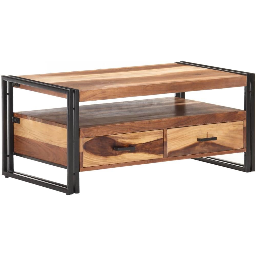 Tavolino 100x55x45cm In Massello Acacia Con Finitura Sheesham - Foto 8
