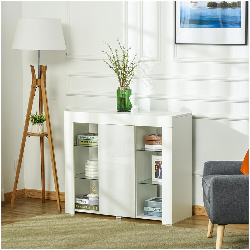 Credenza Moderna Con Mensole In Vetro - Bianco - Foto 1