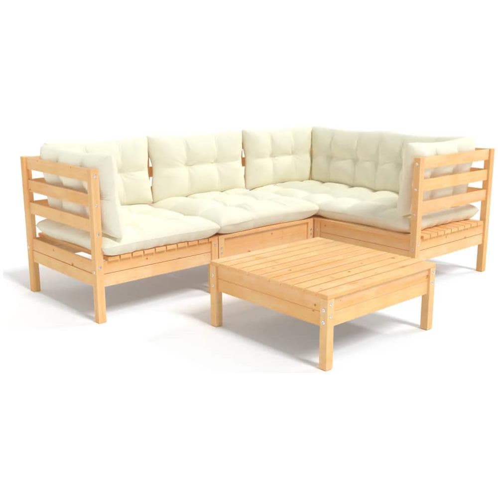 Set Divani Da Giardino 5 Pz Con Cuscini Crema Massello Di Pino - Foto 2