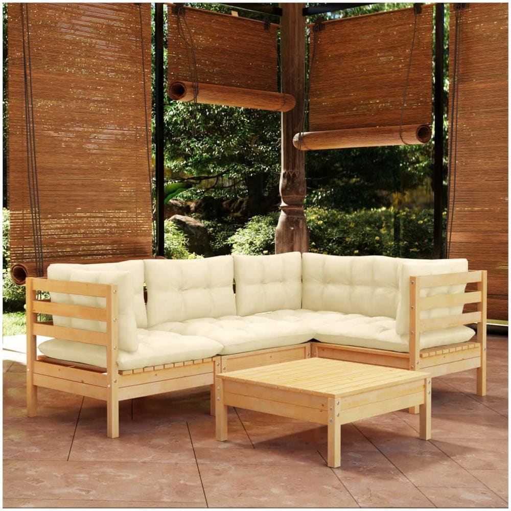 Set Divani Da Giardino 5 Pz Con Cuscini Crema Massello Di Pino - Foto 1