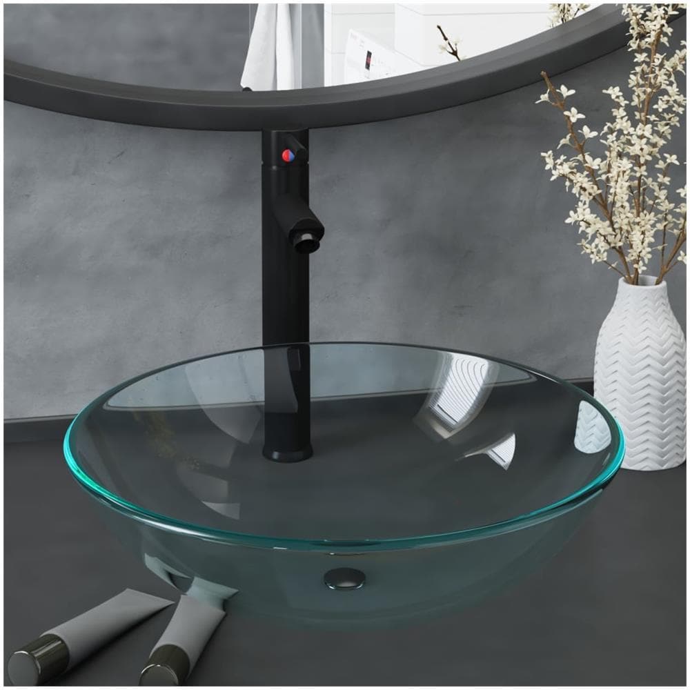 Lavandino con Rubinetto e Piletta a Pressione Vetro Temperato - Foto 1