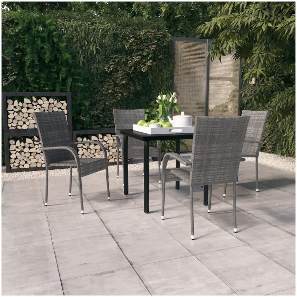 Set Mobili Da Pranzo Per Giardino 5 Pz Grigio E Nero - Foto 1