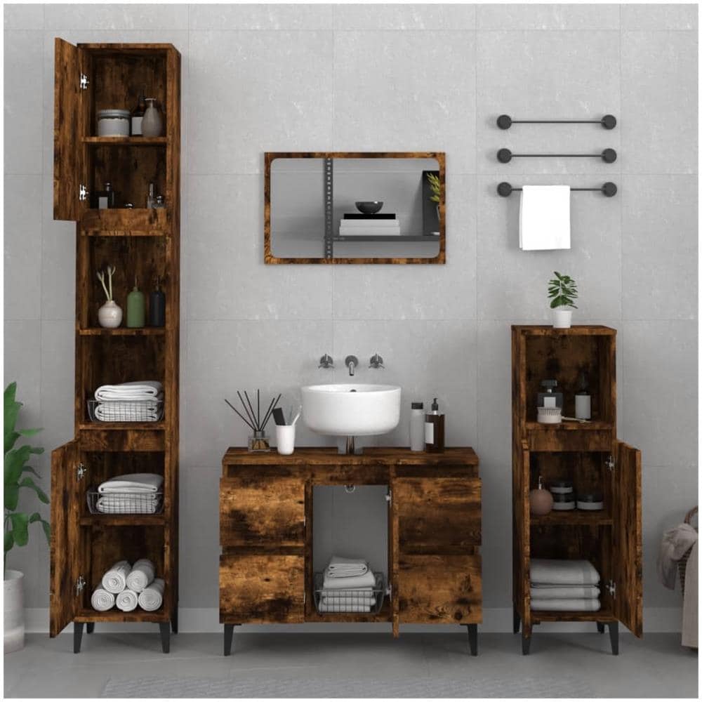 Mobile Lavabo Rovere Fumo 80x33x60 Cm In Legno Multistrato - Foto 3