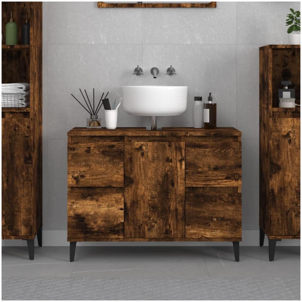 Mobile Lavabo Rovere Fumo 80x33x60 Cm In Legno Multistrato - Foto 1