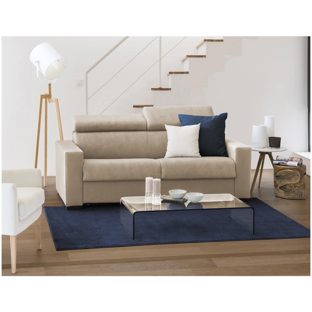 Divano Letto Agostina, Divano A 2 Posti, 100% Made In Italy, Sofà Soggiorno Con Apertura Girevole, Con Poggiatesta Regolabili E Braccioli Slim, Cm 160x95h85, Beige - Foto 1
