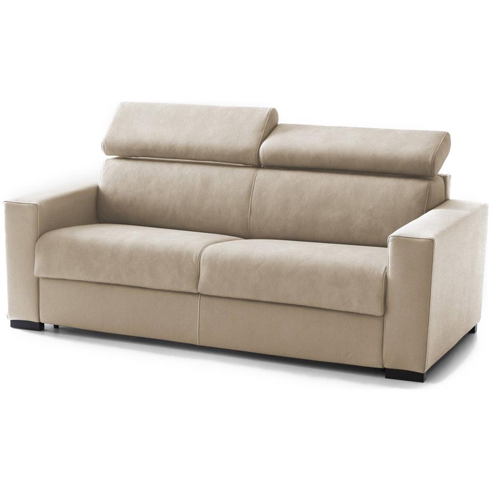 Divano Letto Agostina, Divano A 2 Posti, 100% Made In Italy, Sofà Soggiorno Con Apertura Girevole, Con Poggiatesta Regolabili E Braccioli Slim, Cm 160x95h85, Beige - Foto 2