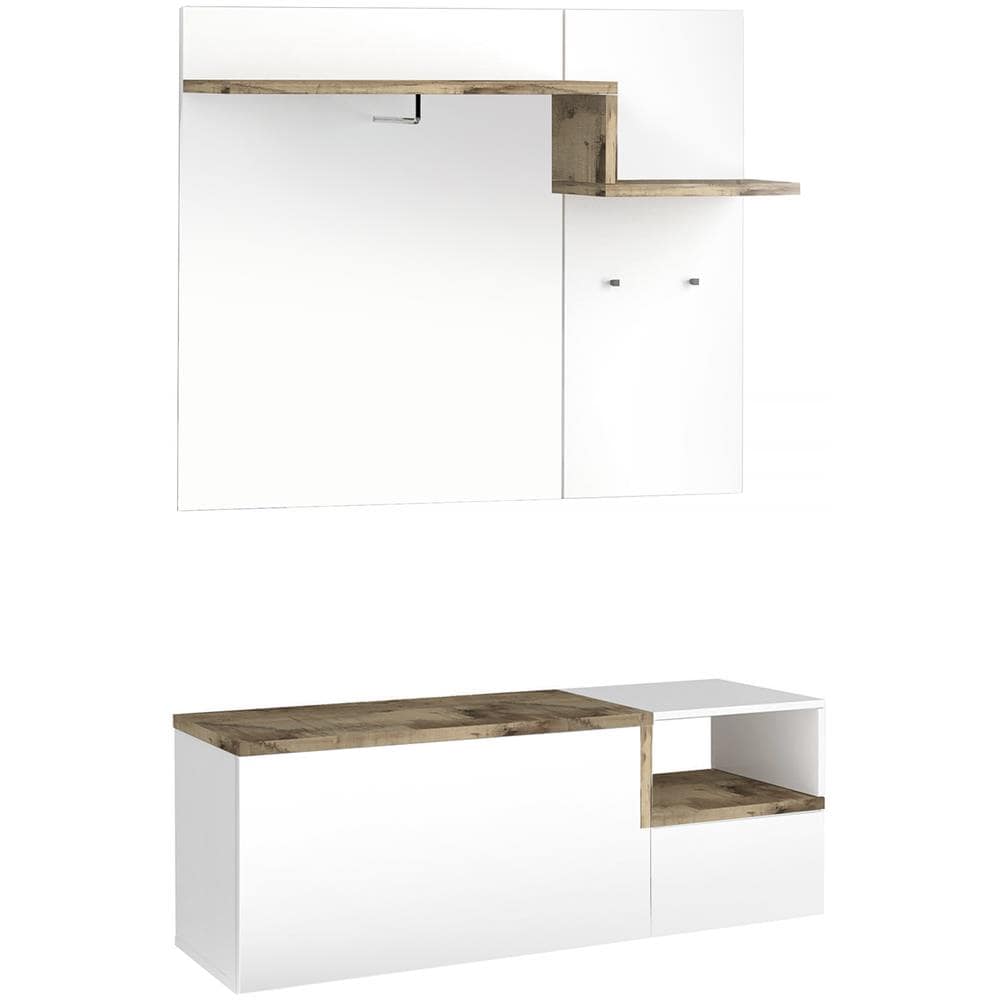 Mobile Da Ingresso Yuri, Entratina Moderna Multifunzione, Armadietto Multiuso Per Atrio, 100% Made In Italy, Cm 120x40h54, Bianco Lucido E Acero - Foto 2