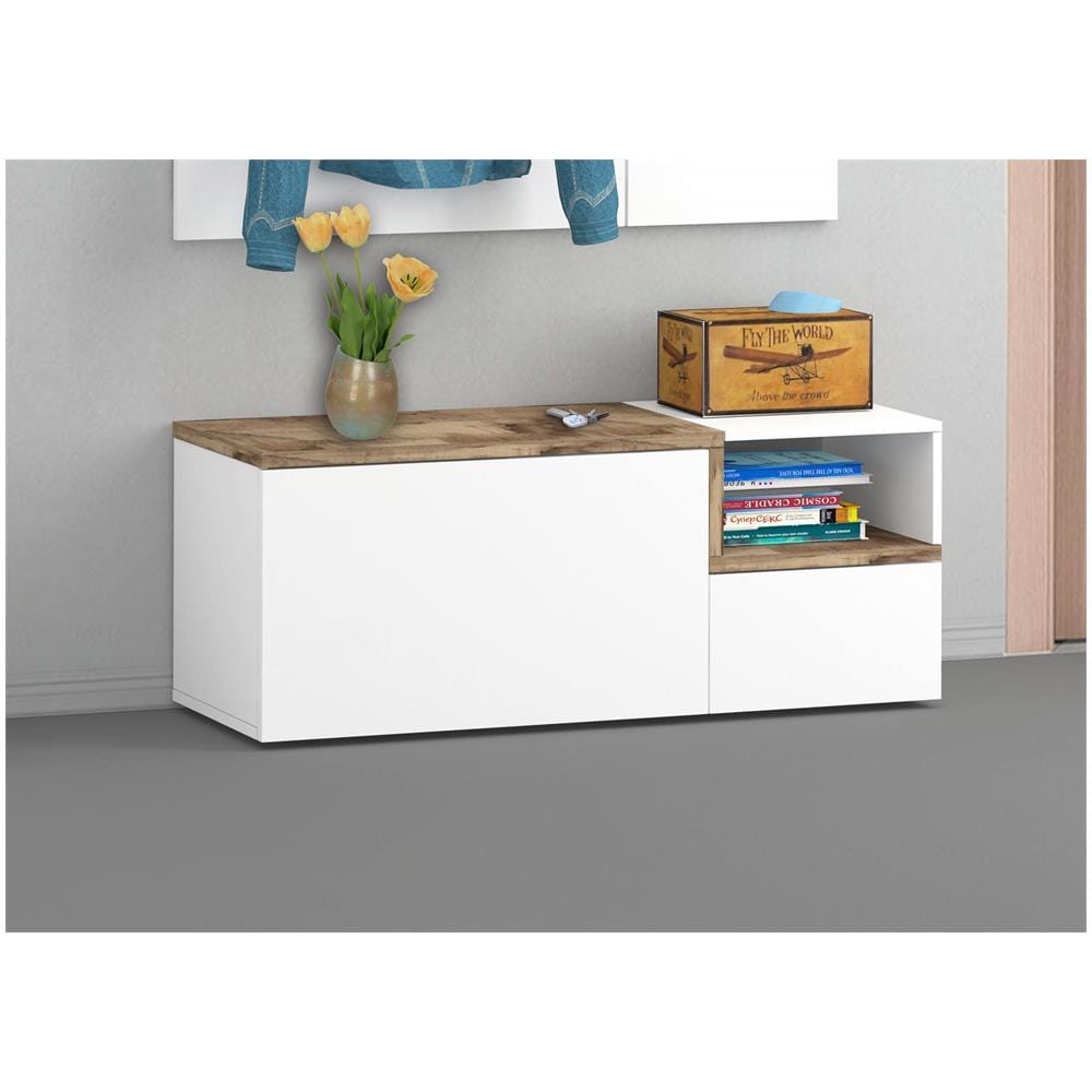 Mobile Da Ingresso Yuri, Entratina Moderna Multifunzione, Armadietto Multiuso Per Atrio, 100% Made In Italy, Cm 120x40h54, Bianco Lucido E Acero - Foto 4