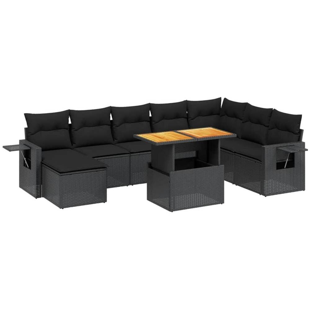 Set Divani da Giardino 9 pz con Cuscini Nero in Polyrattan - Foto 1
