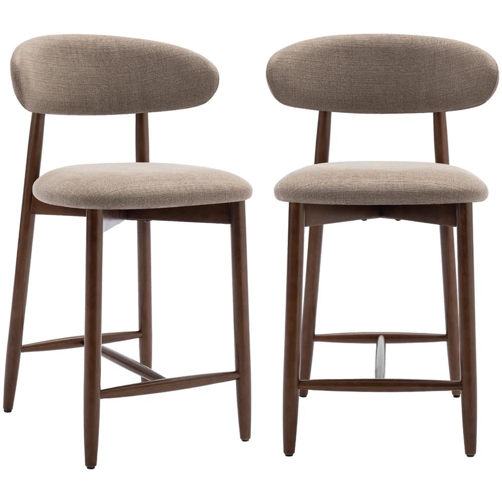 Set Da 2 Sgabelli Da Bar, Moderni Sgabelli Da Bancone Con Comoda Seduta In Tessuto E Struttura In Legno, Per Isola Cucina O Bancone Bar, Colore Marrone - Foto 1
