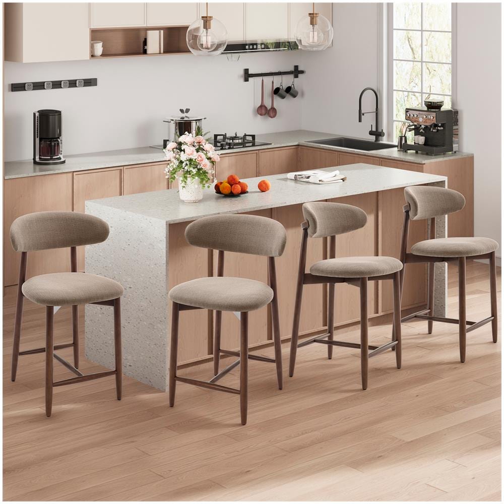 Set Da 2 Sgabelli Da Bar, Moderni Sgabelli Da Bancone Con Comoda Seduta In Tessuto E Struttura In Legno, Per Isola Cucina O Bancone Bar, Colore Marrone - Foto 8