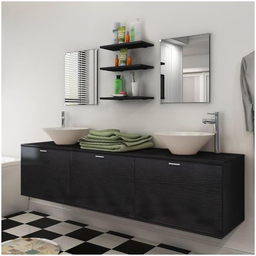 Set Mobili da Bagno con Lavabo 8 pz Nero - Foto 2