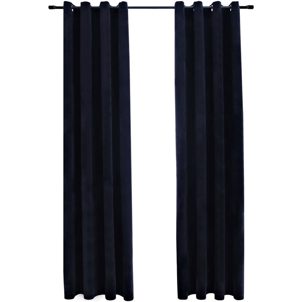 Tende Oscuranti Con Anelli 2 Pz Nere In Velluto 140x175 Cm - Foto 2