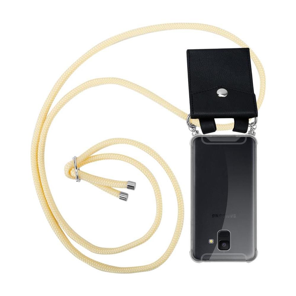 Catena Di Telefoni Cellulari Compatibile Con Samsung Galaxy A6 2018 In Crema Beige - Coperchio Protettivo In Silicone Con Anelli D'argento, Cinturino In Corda E Custodia Staccabile - Foto 1