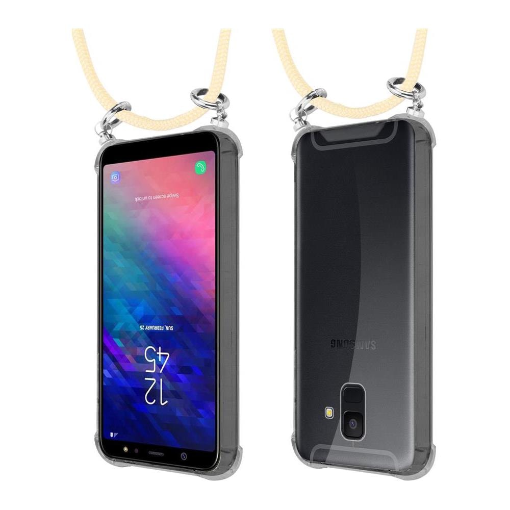 Catena Di Telefoni Cellulari Compatibile Con Samsung Galaxy A6 2018 In Crema Beige - Coperchio Protettivo In Silicone Con Anelli D'argento, Cinturino In Corda E Custodia Staccabile - Foto 8