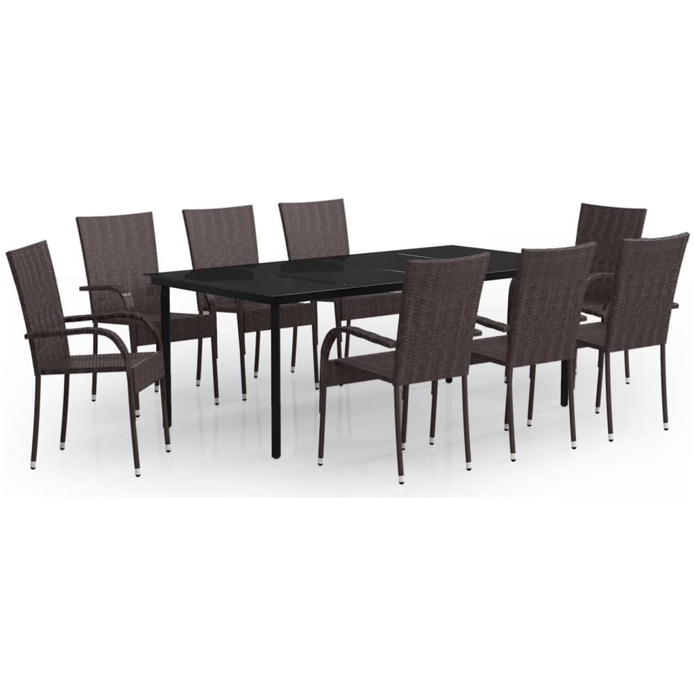 Set Da Pranzo Per Giardino 9 Pz Con Cuscini Marrone E Nero - Foto 2