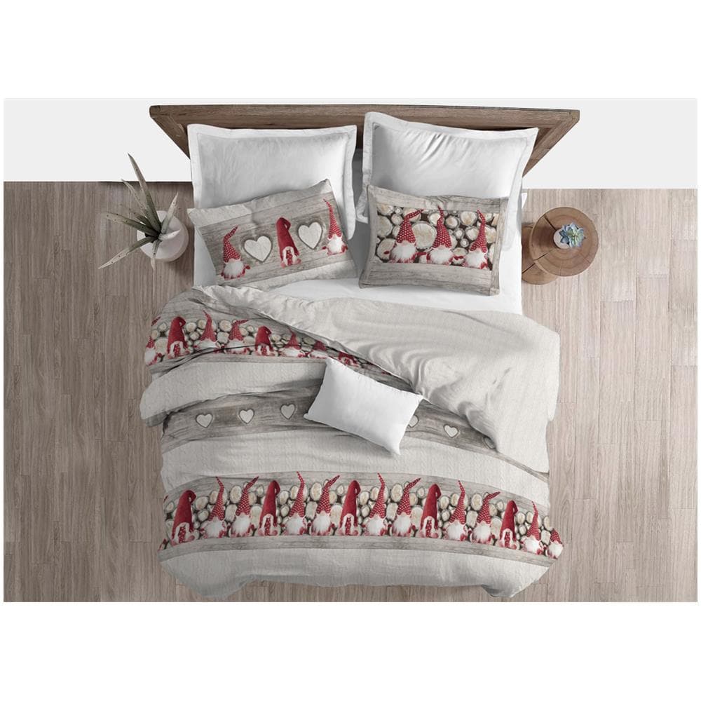 Copripiumino Sacco Piumone Cotone Flanella Pensieri Delicati Disegno Gnomi Elfi Matrimoniale Rosso - Foto 1