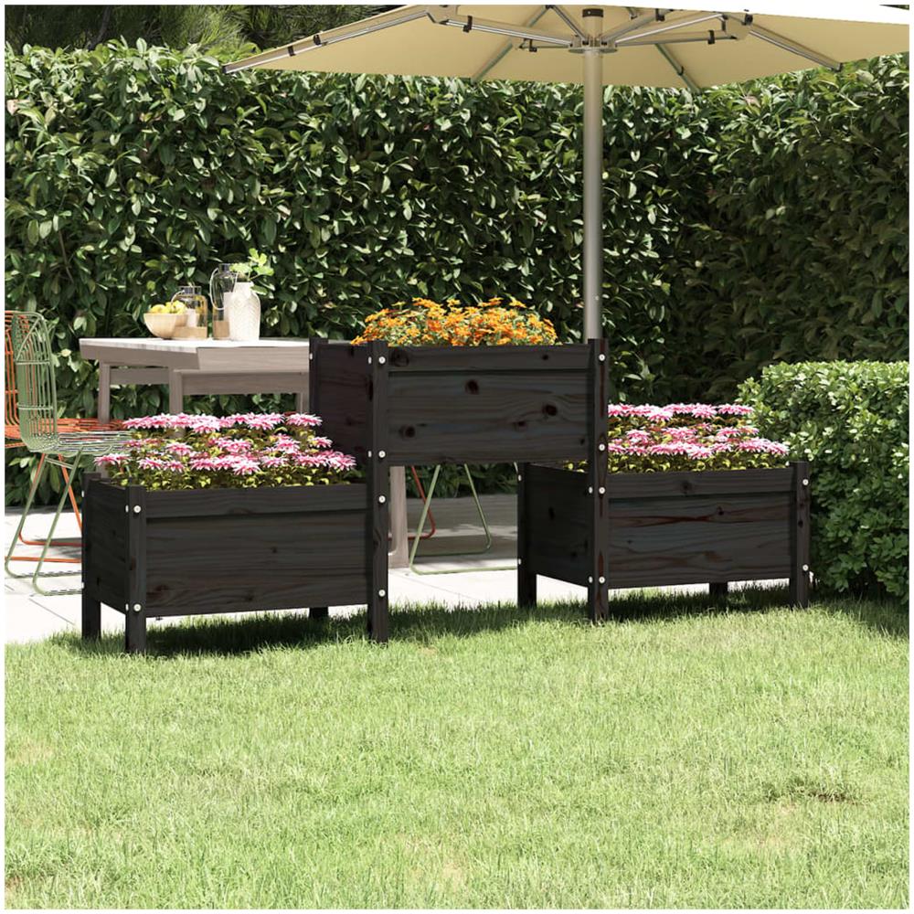 Fioriera Nera 178,5x44x75 cm in Legno Massello di Pino - Foto 1