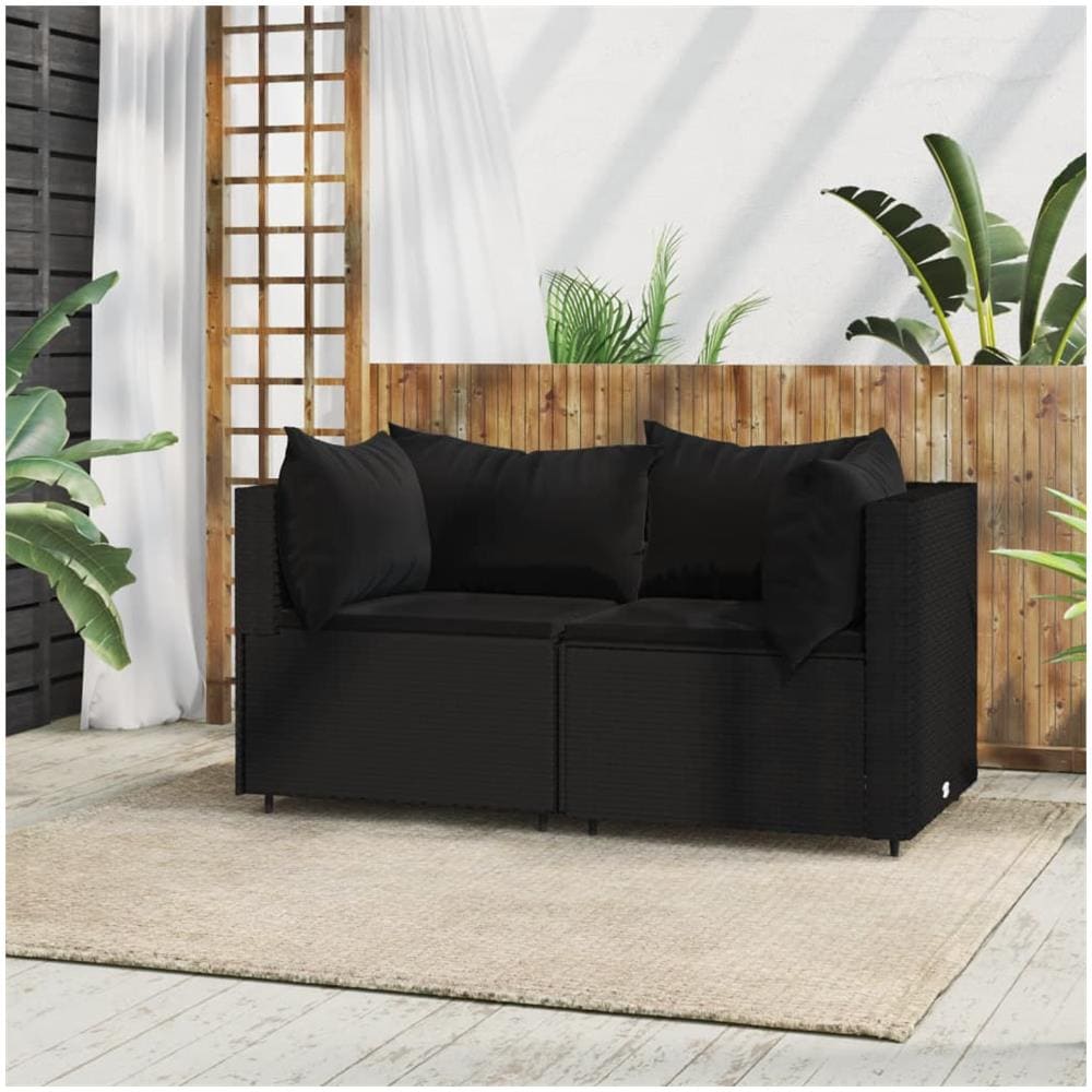 Divani Angolari Da Giardino Con Cuscini 2pz In Polyrattan Nero - Foto 1