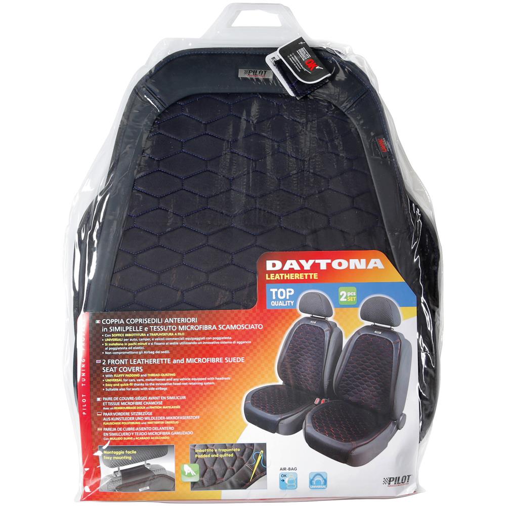 Daytona, Coppia Coprisedili Anteriori In Skeentex E Tessuto Microfibra Scamosciato - Nero /blu - Foto 2
