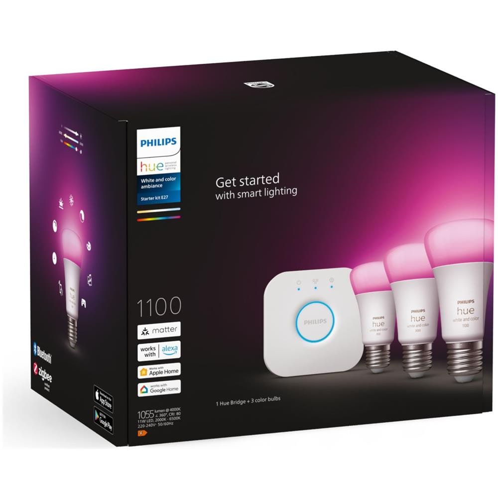 Philips Hue White and Color ambiance Starter Kit Bridge + 3 Lampadine Smart E27 75W - Foto 3
