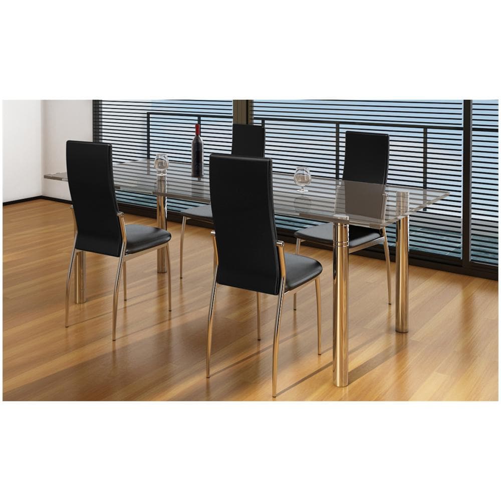 Set 4 Sedie Moderne Cucina E Pranzo Pelle Metallo, Nere - Foto 2
