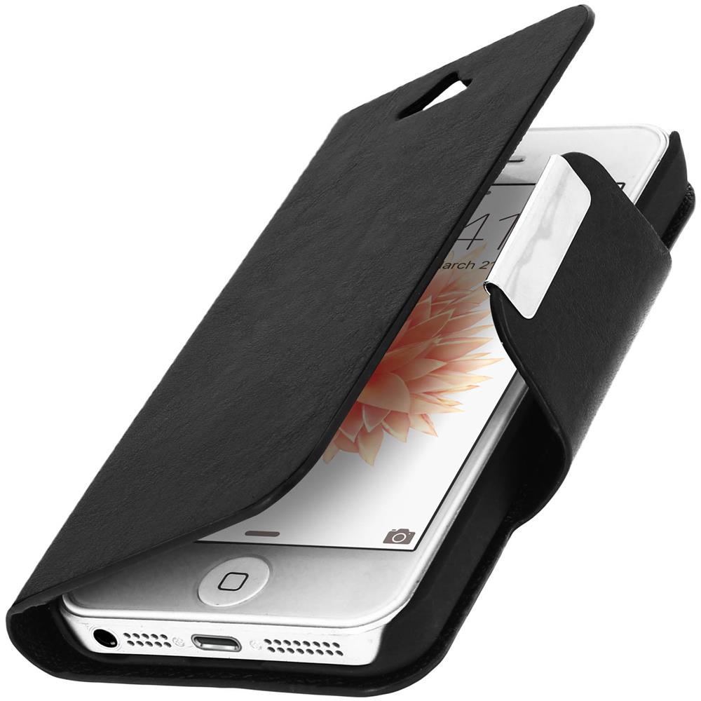 Custodia Portafoglio Stile Vintage Per Apple Iphone Se, 5 E 5s - Nera - Foto 2