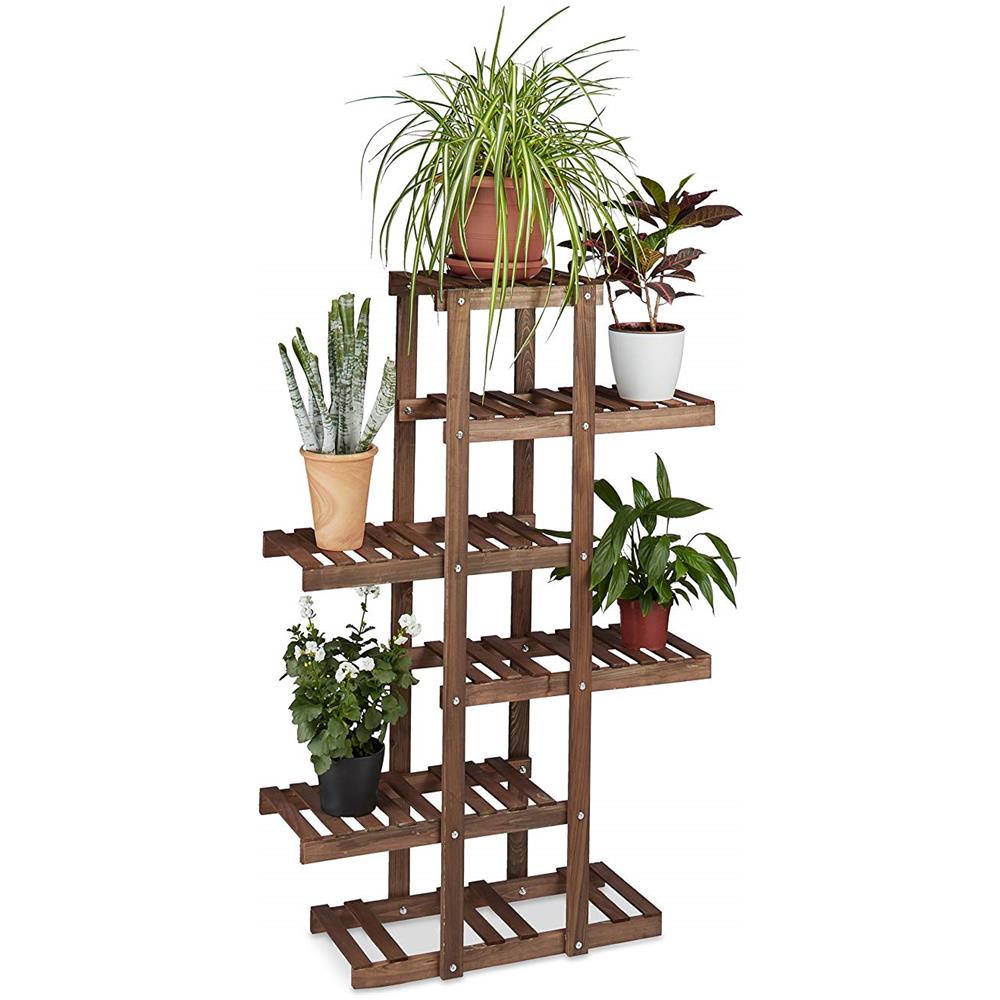 10020746 532 Scaffale Porta-fiori 5 Ripiani Legno Fioriera Verticale A Scala Da Interno Hlp: 125 X 81 X 25 Cm Marrone Scuro - Foto 1