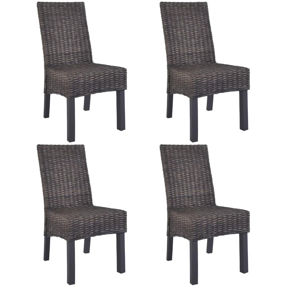 Sedie Sala Da Pranzo 4 Pz In Rattan Kubu E Legno Di Mango Marroni - Foto 1