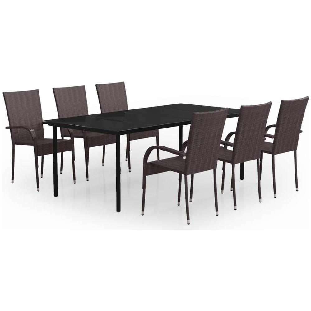 Set Da Pranzo Per Giardino 7 Pz Con Cuscini Marrone E Nero - Foto 2