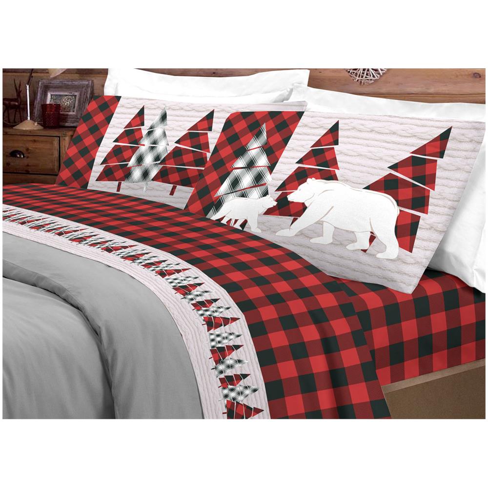 Completo Lenzuola Letto Pensieri Delicati 100% Cotone Dis. Canada Matrimoniale Rosso - Foto 1