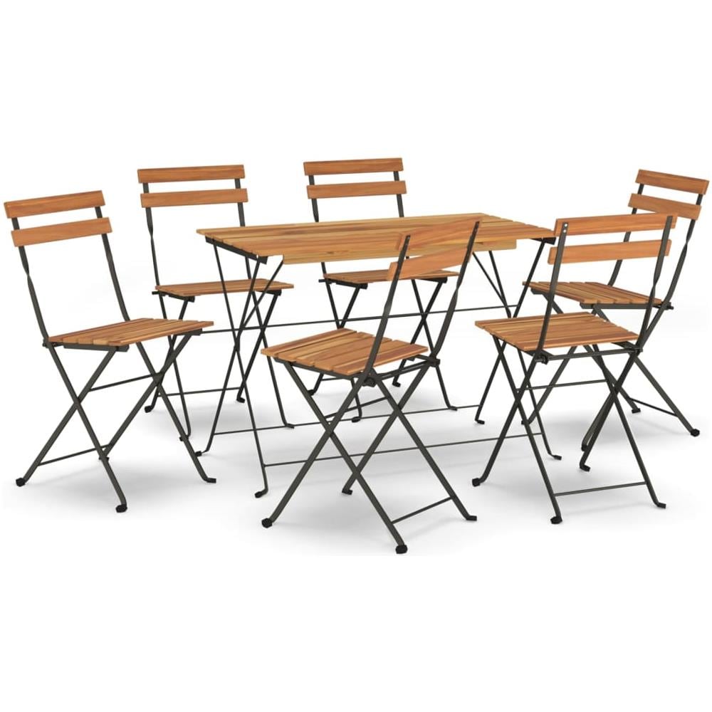 Set Bistrò Pieghevole 7pz In Legno Massello Di Acacia E Acciaio - Foto 2