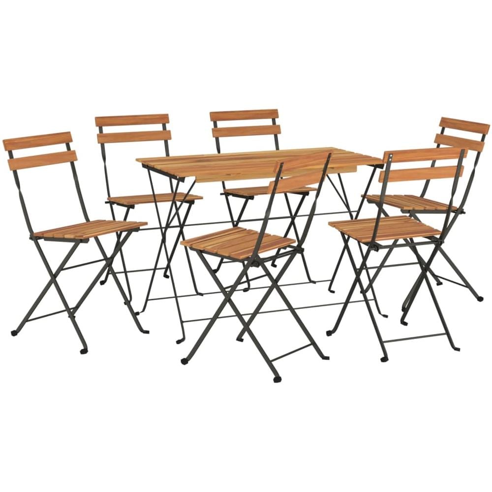 Set Bistrò Pieghevole 7pz In Legno Massello Di Acacia E Acciaio - Foto 3