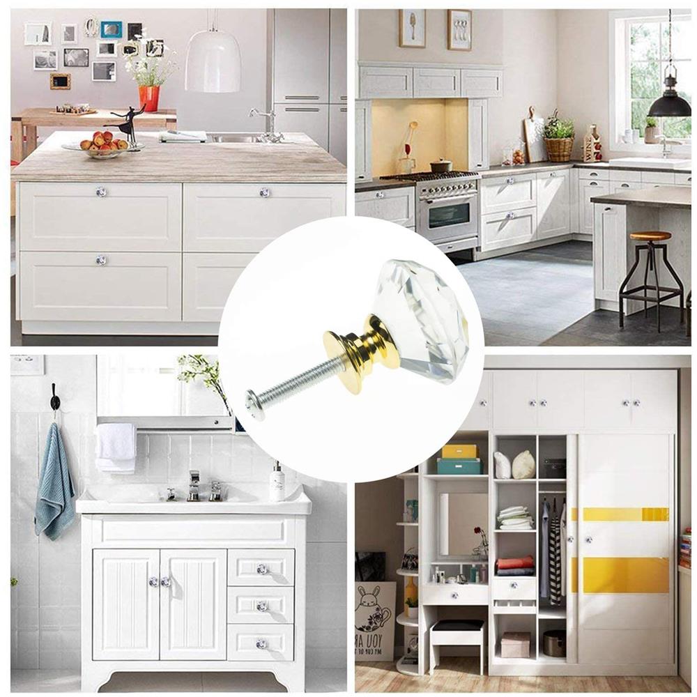 Pomelli Romboidali In Vetro Trasparente/oro 8 Pz - Foto 5