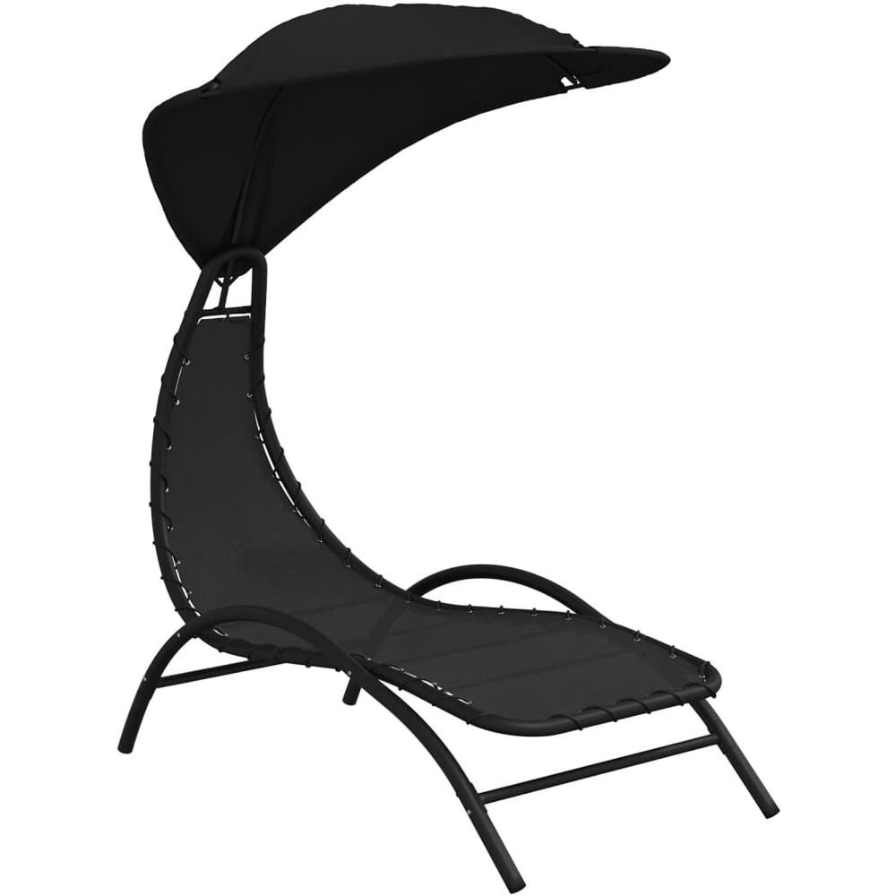 Lettino Prendisole Tettuccio Nero 167x80x195cm Tessuto Acciaio - Foto 2