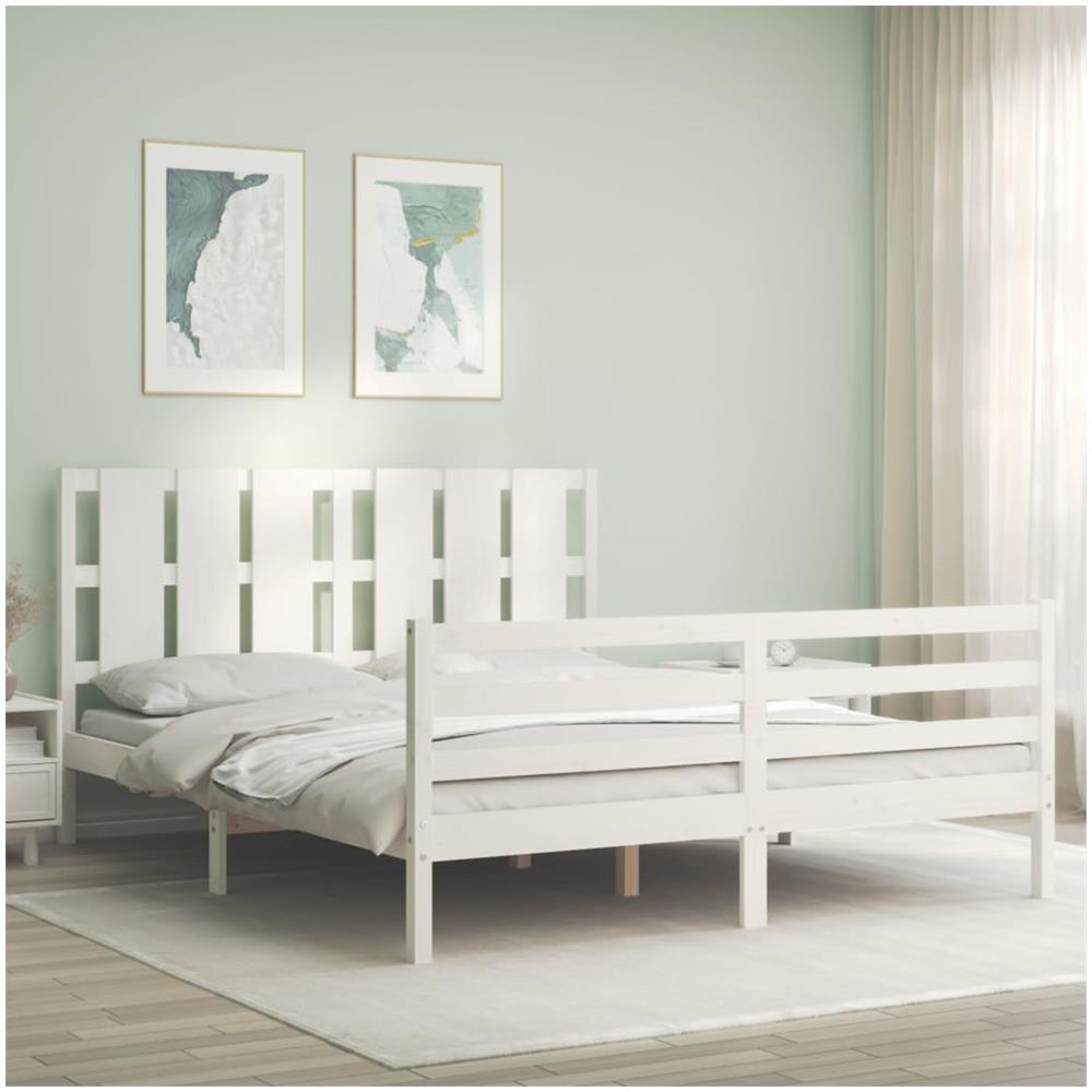 Giroletto con Testiera Bianco King Size in Legno Massello - Foto 1