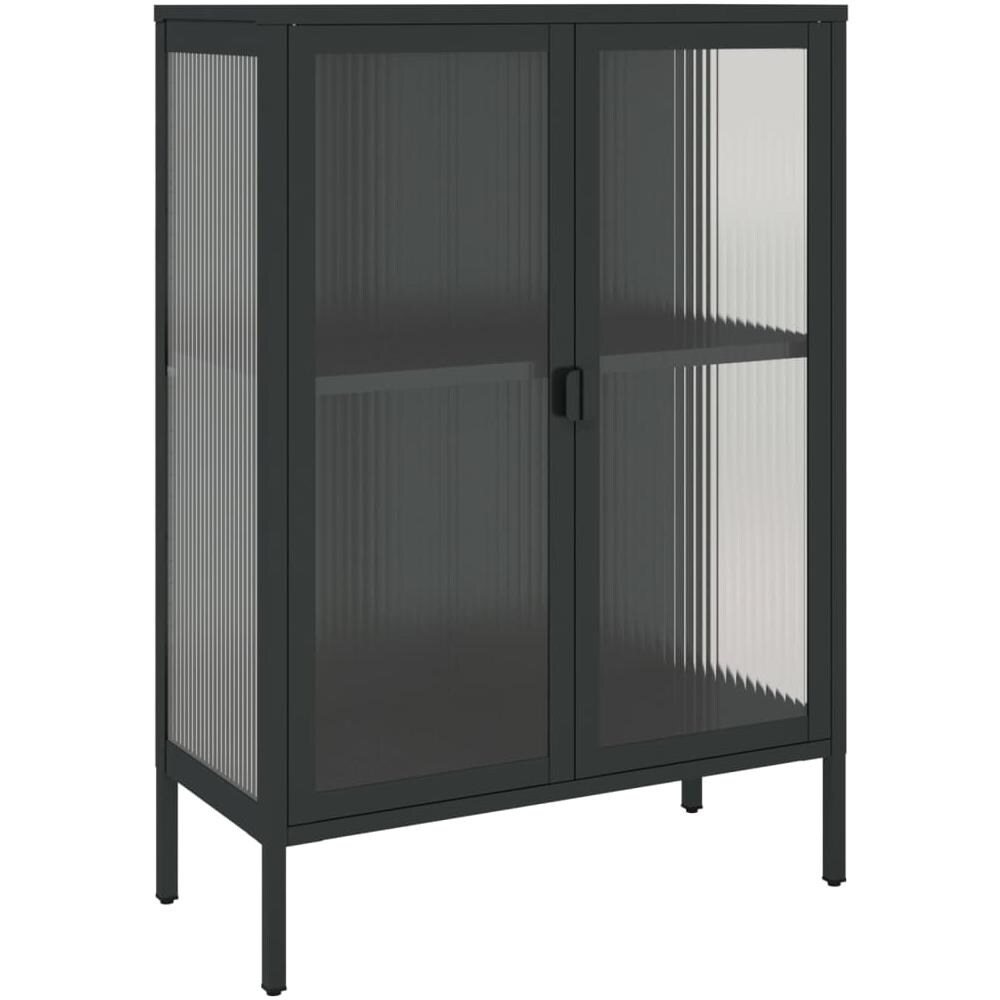 Credenza Nera 75x35x105 cm Vetro e Acciaio - Foto 2