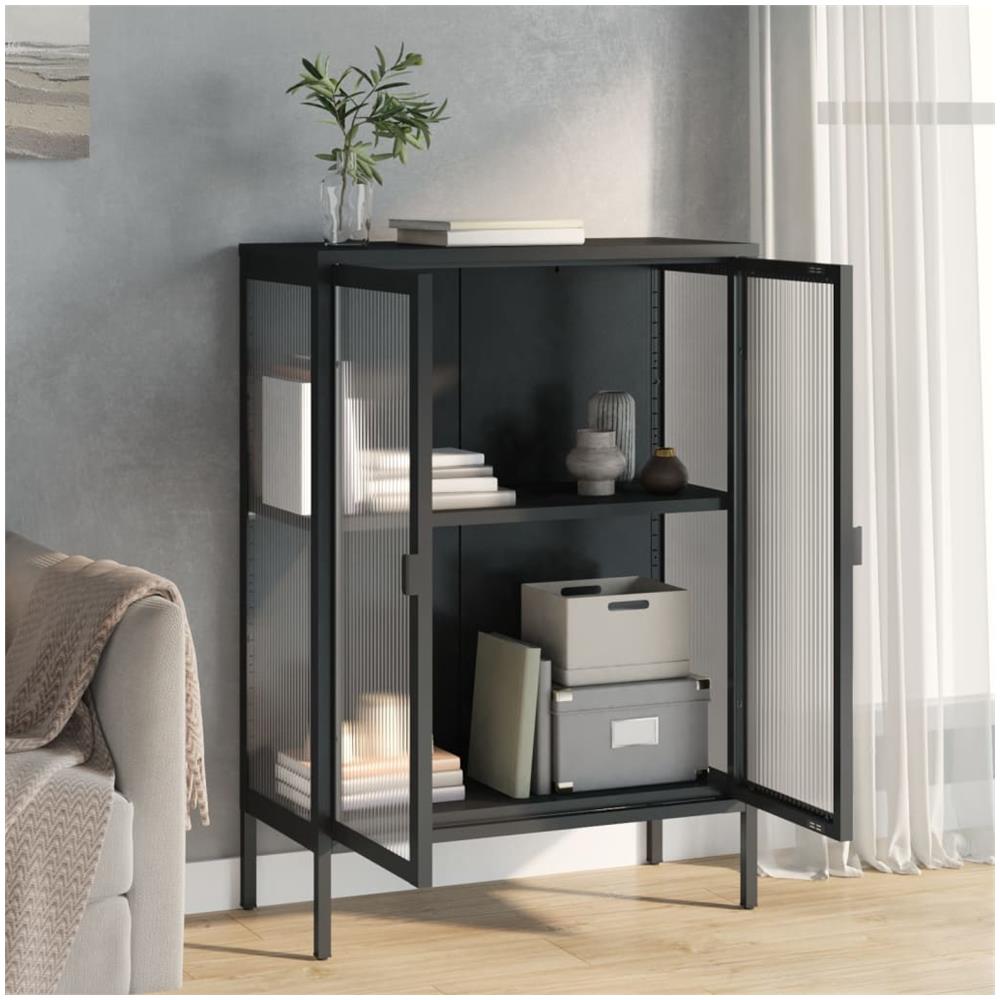 Credenza Nera 75x35x105 cm Vetro e Acciaio - Foto 3