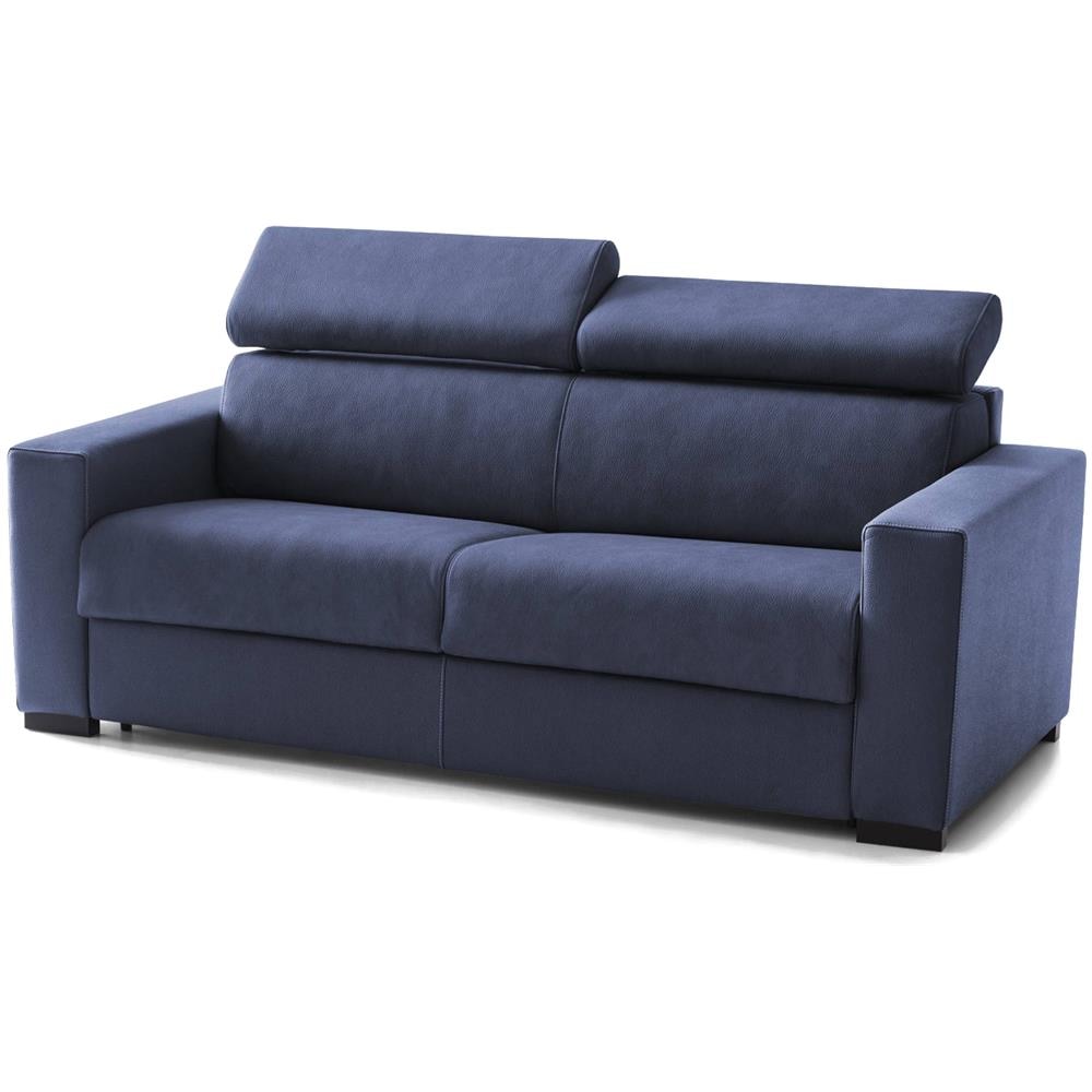Divano Letto Agostina, Divano A 2 Posti, 100% Made In Italy, Sofà Soggiorno Con Apertura Girevole, Con Poggiatesta Regolabili E Braccioli Slim, Cm 160x95h85, Blu - Foto 2