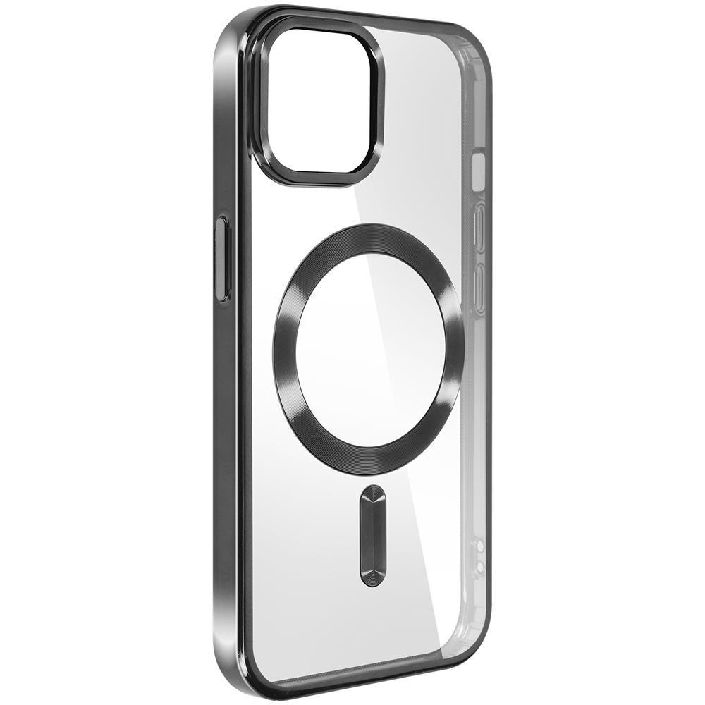 Cover Magsafe Trasparente Bordo Nero Per Iphone 15 Swissten Metallic - Foto 1