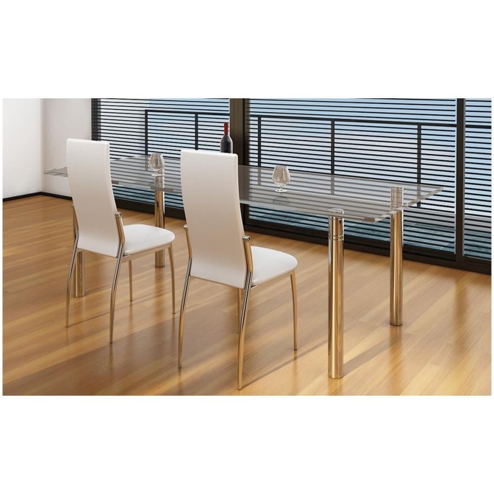 2 Pz Sedie Cromate Per Sala Da Pranzo Pelle Sintetica Bianca - Foto 2