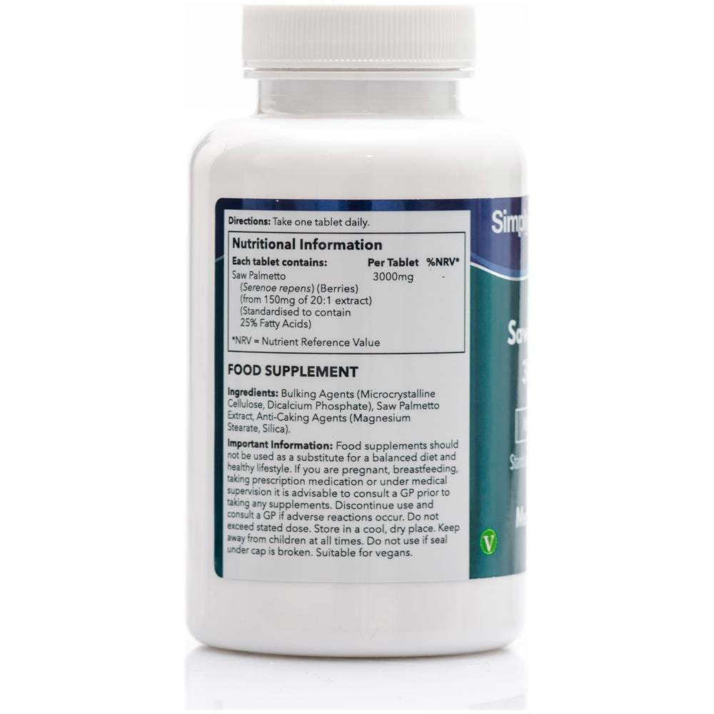 Saw Palmetto 3000mg - Per La Salute Della Prostata E Per Prevenire La Caduta Dei Capelli - 180 Compresse - 6 Mesi Di Trattamento - Foto 2