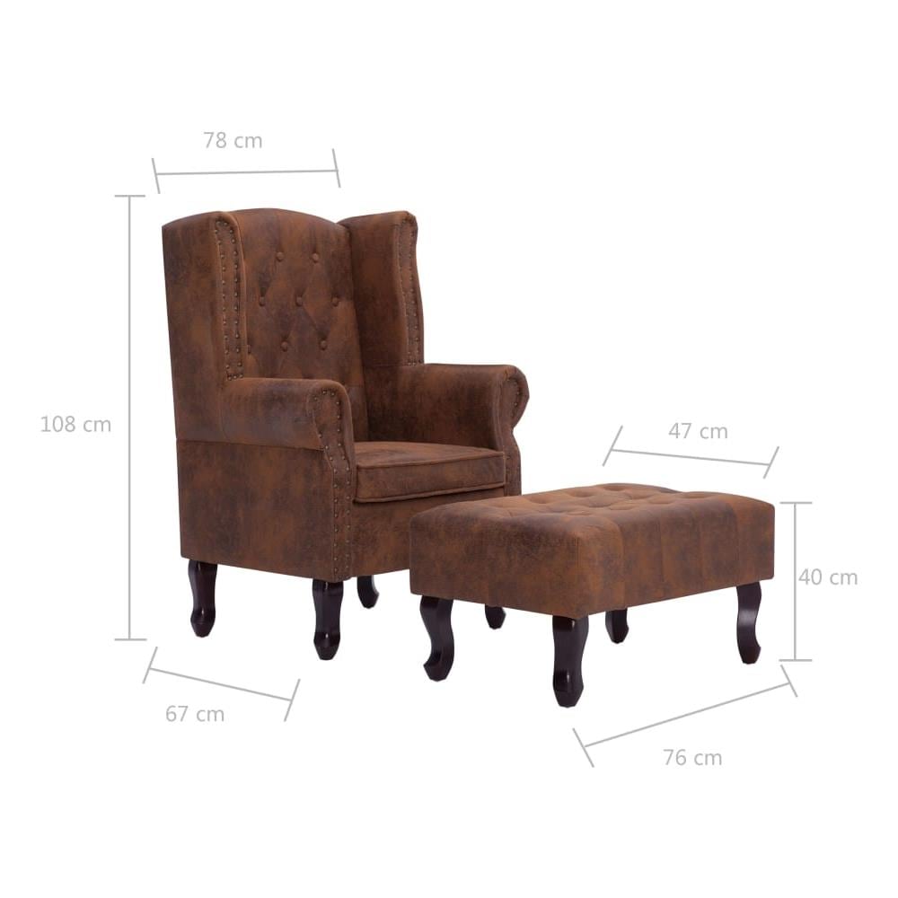 Poltrona Chesterfield E Pouf Marrone Similpelle Scamosciata - Foto 7