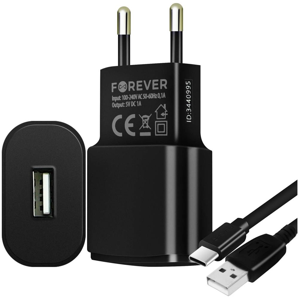 Caricabatterie Usb 1a Carica Sicura Cavo Usb Tipo C 1.2m Nero - Foto 1